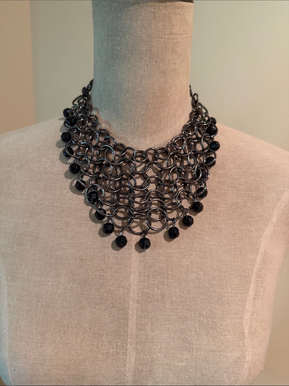 gunmetal chainmaille bib statement necklace